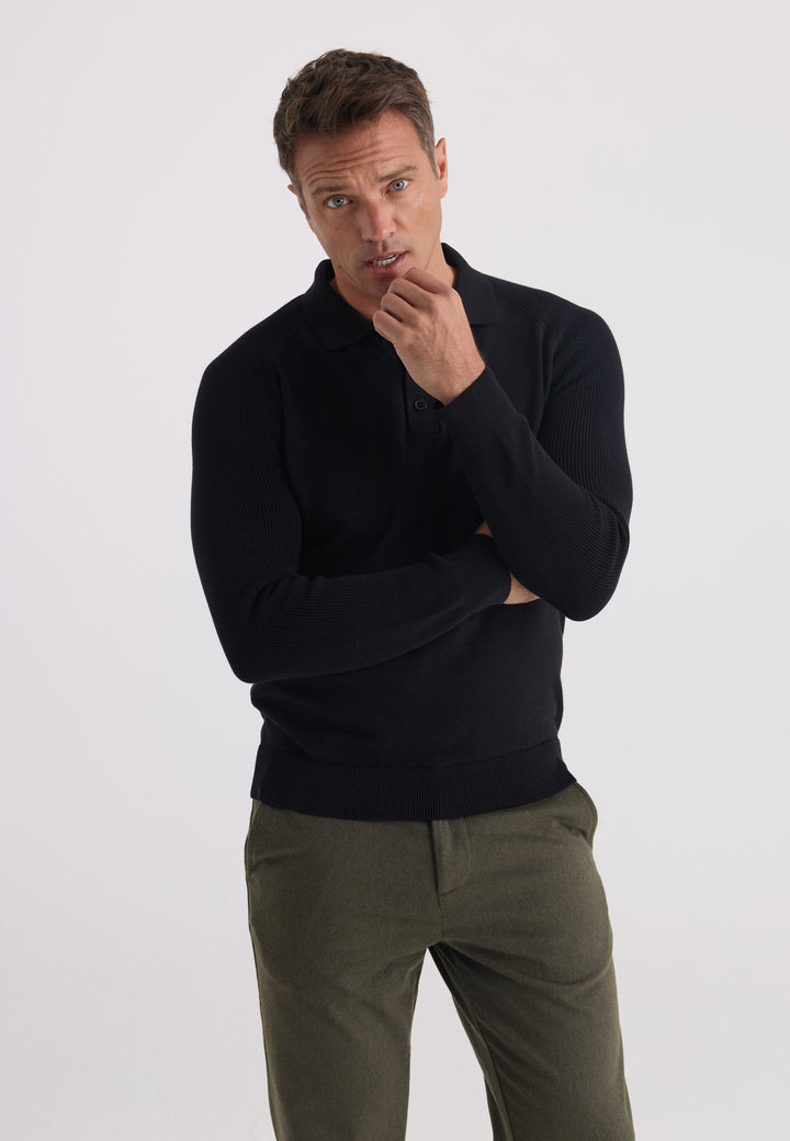 Felix Hardy Pull Tricot à Col Polo pour Homme - Noir