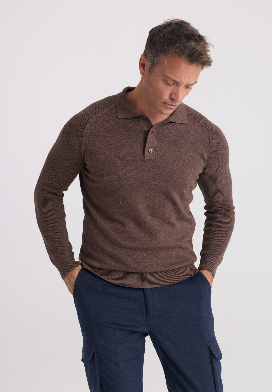Felix Hardy Pull Tricot à Col Polo pour Homme - Marron