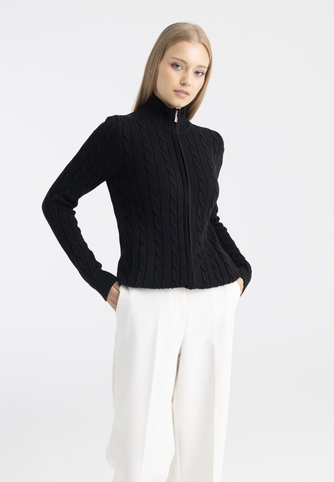 Felix Hardy Gilet en tricot à fermeture éclair pour femme - Noir
