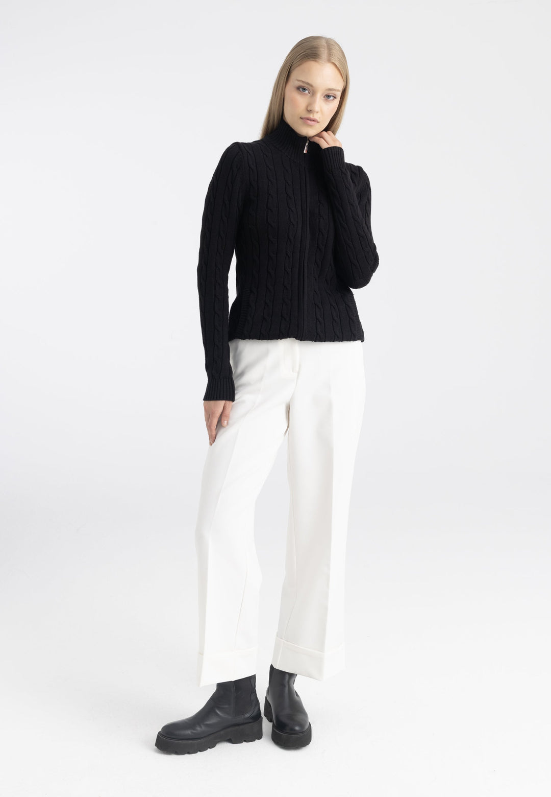 Felix Hardy Gilet en tricot à fermeture éclair pour femme - Noir