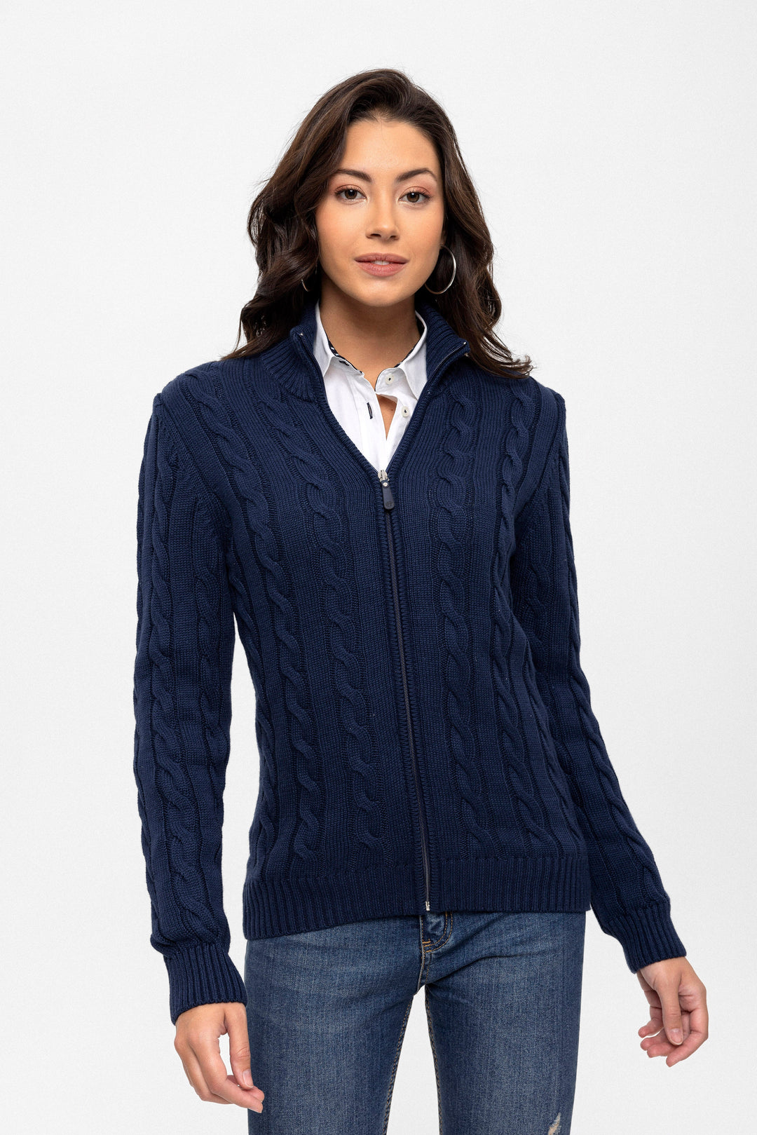 Felix Hardy Gilet en tricot à fermeture éclair pour femme - Bleu marine