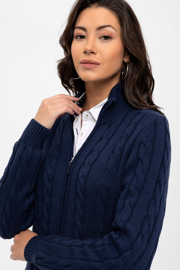 Felix Hardy Gilet en tricot à fermeture éclair pour femme - Bleu marine
