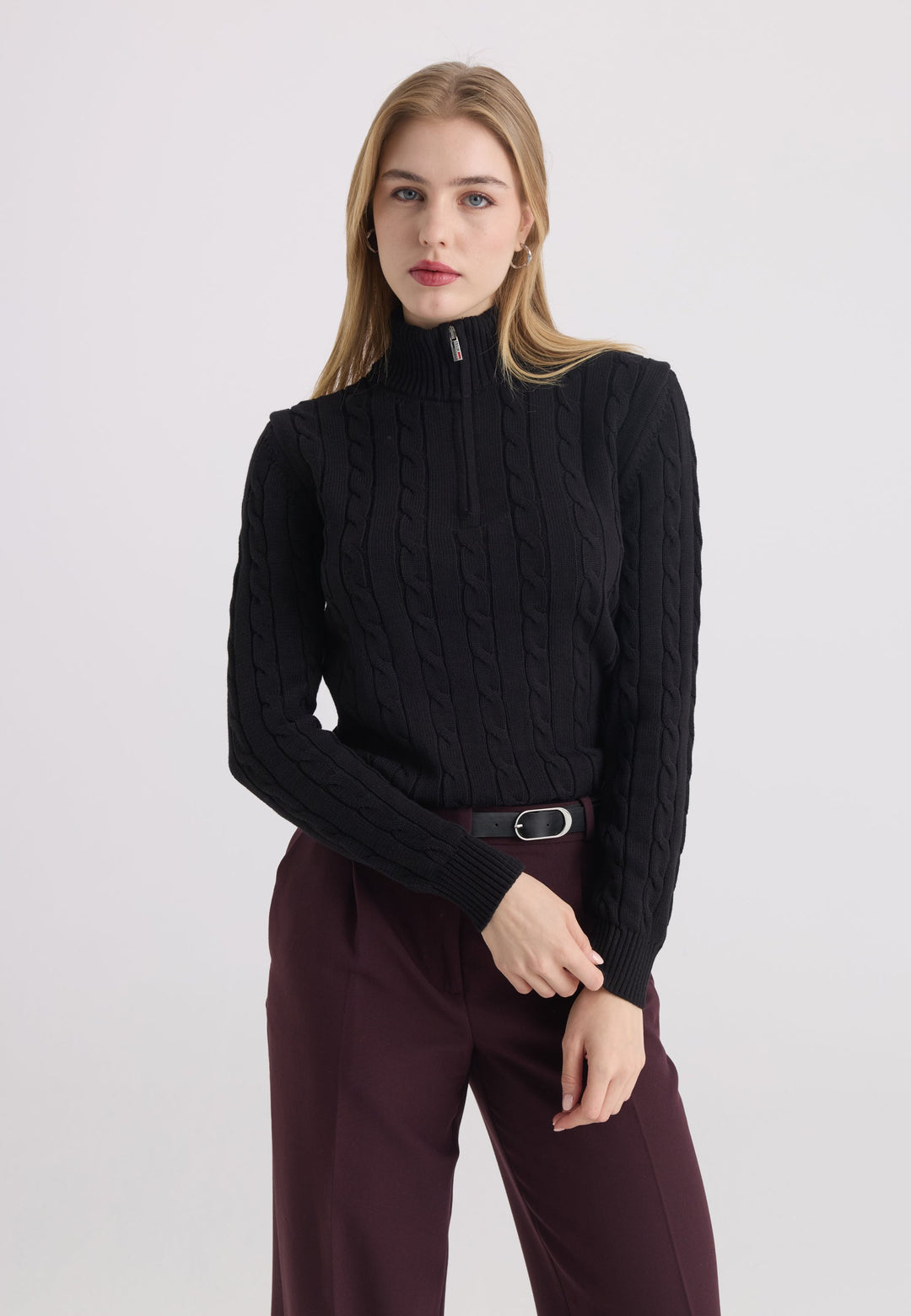Felix Hardy Pull-over à demi-zip en tricot torsadé - Noir