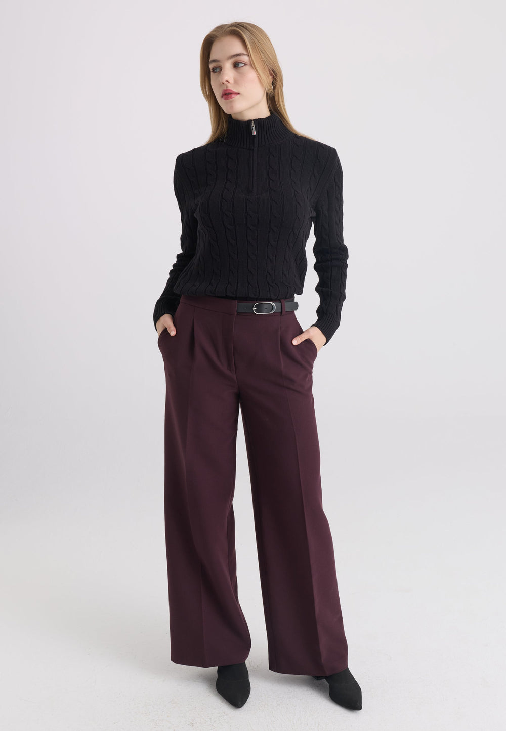 Felix Hardy Pull-over à demi-zip en tricot torsadé - Noir