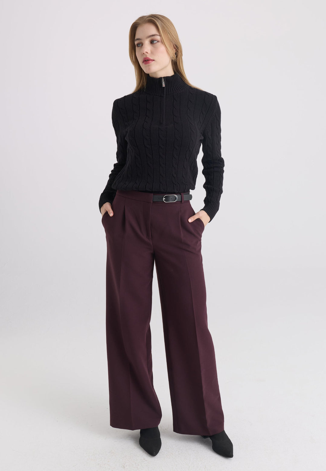 Felix Hardy Pull-over à demi-zip en tricot torsadé - Noir