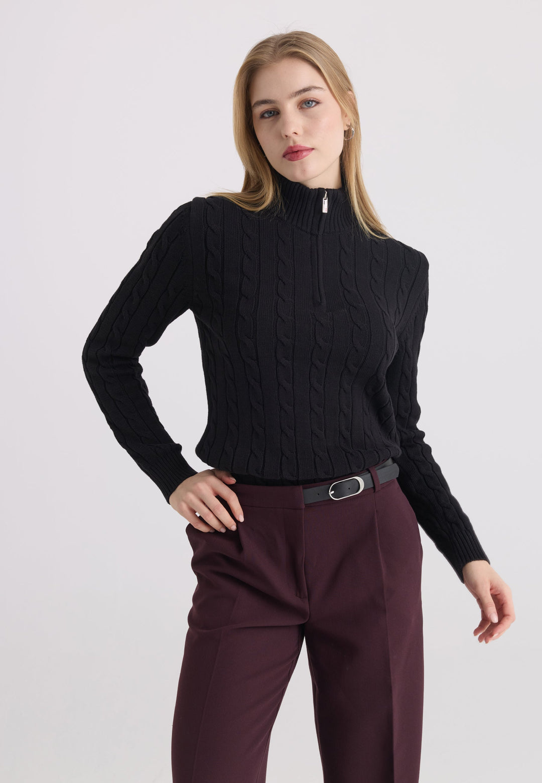 Felix Hardy Pull-over à demi-zip en tricot torsadé - Noir