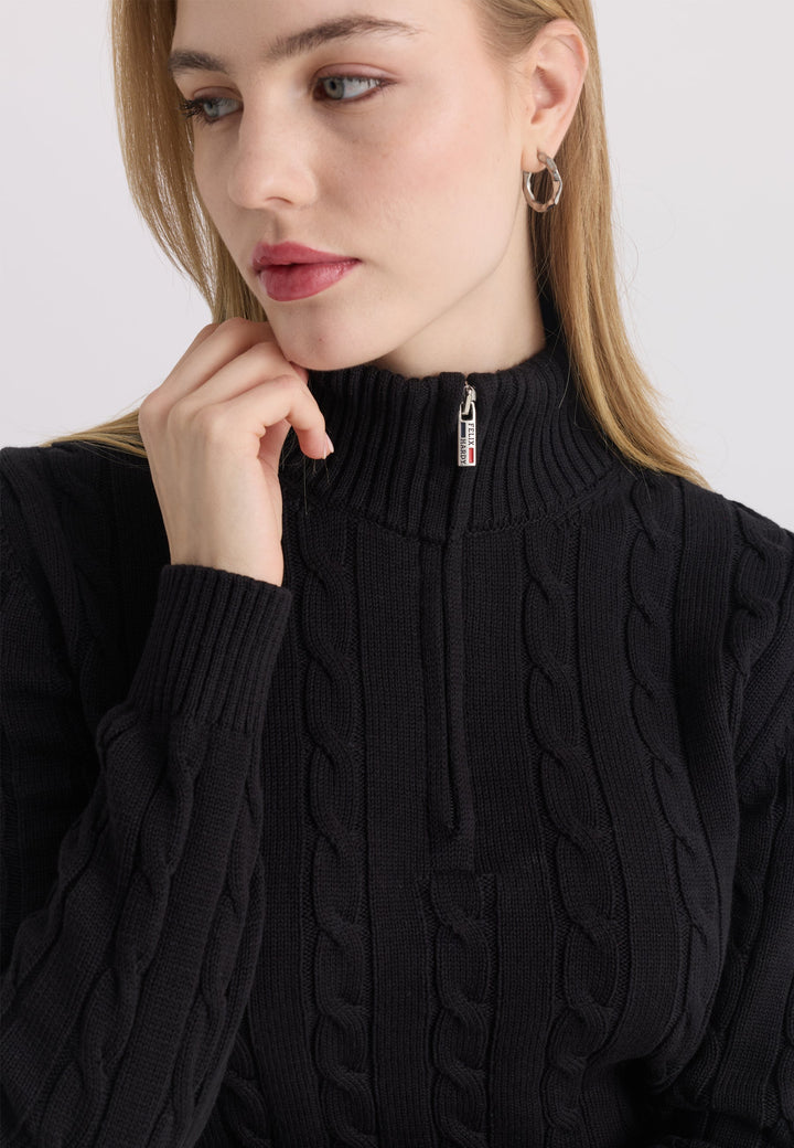 Felix Hardy Pull-over à demi-zip en tricot torsadé - Noir