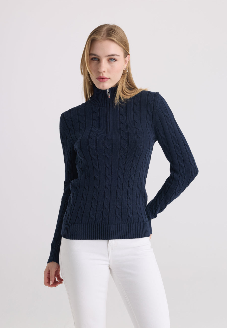 Felix Hardy Pull-over à demi-zip en tricot torsadé - Bleu foncé
