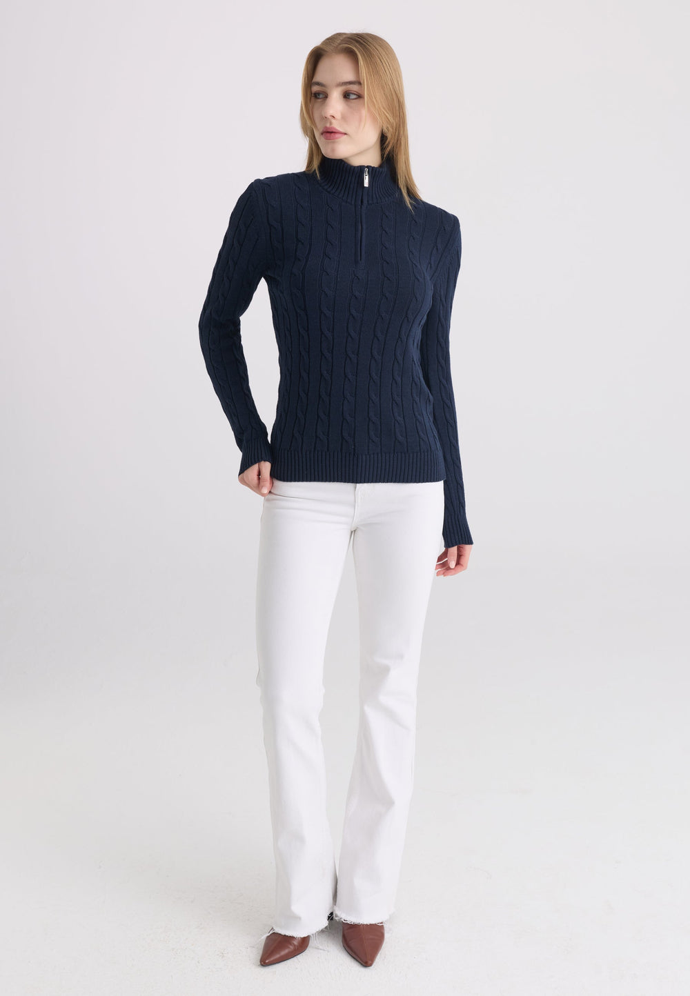 Felix Hardy Pull-over à demi-zip en tricot torsadé - Bleu foncé