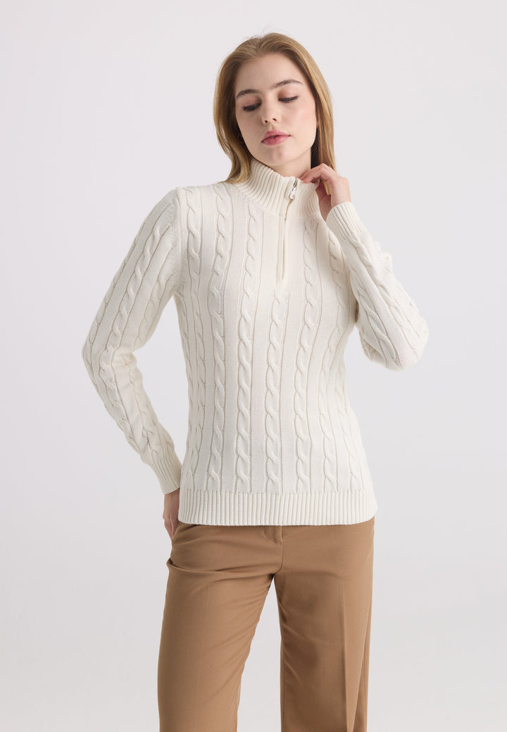 Felix Hardy Pull-over à demi-zip en tricot torsadé - Crème