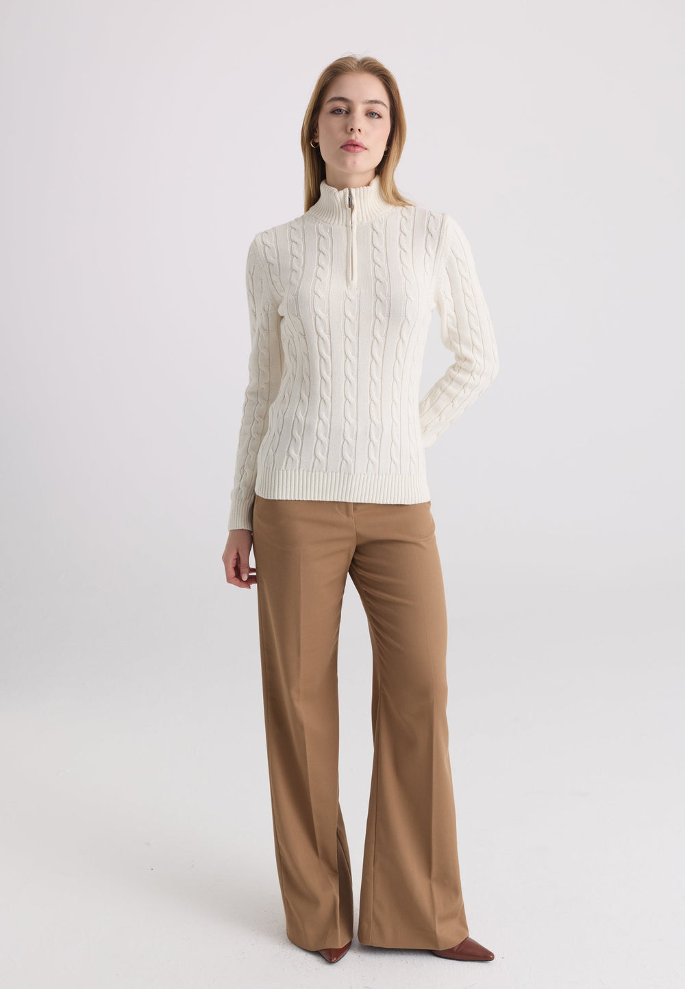 Felix Hardy Pull-over à demi-zip en tricot torsadé - Crème