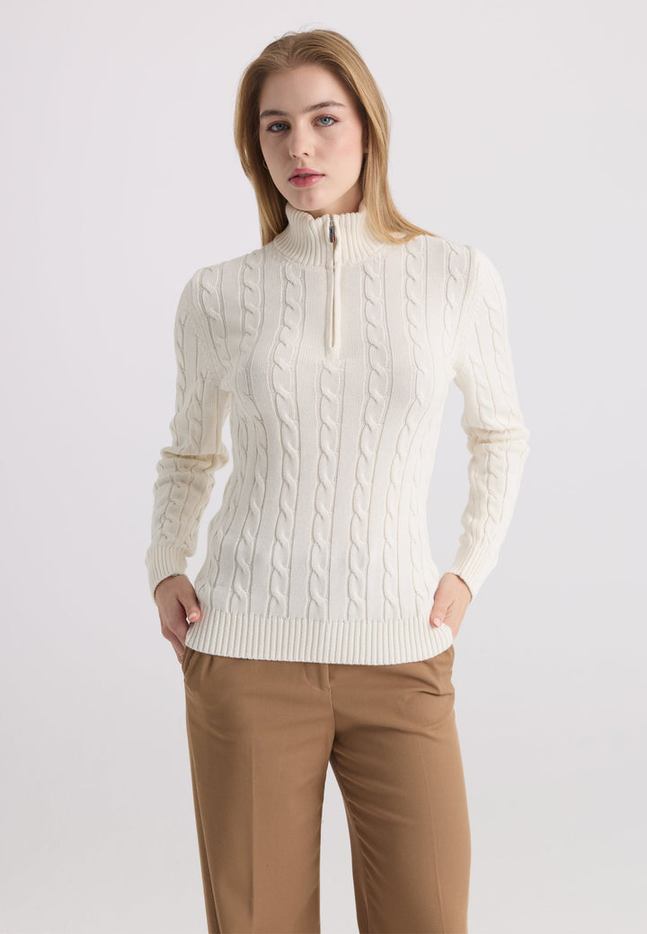 Felix Hardy Pull-over à demi-zip en tricot torsadé - Crème