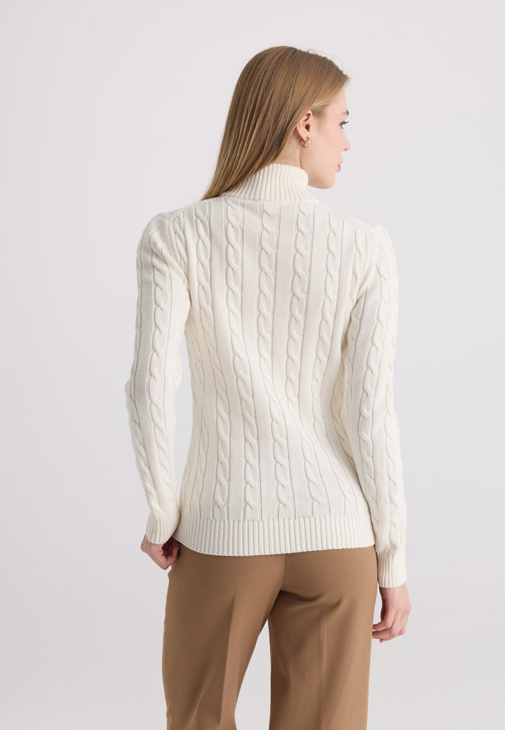 Felix Hardy Pull-over à demi-zip en tricot torsadé - Crème