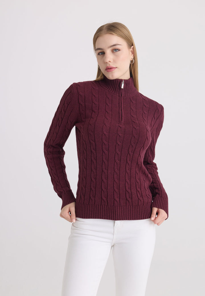 Felix Hardy Pull à demi-zip en tricot torsadé - Bordeaux