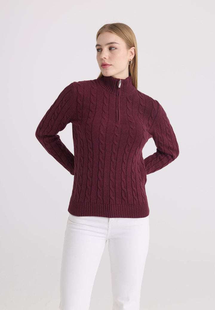 Felix Hardy Pull à demi-zip en tricot torsadé - Bordeaux