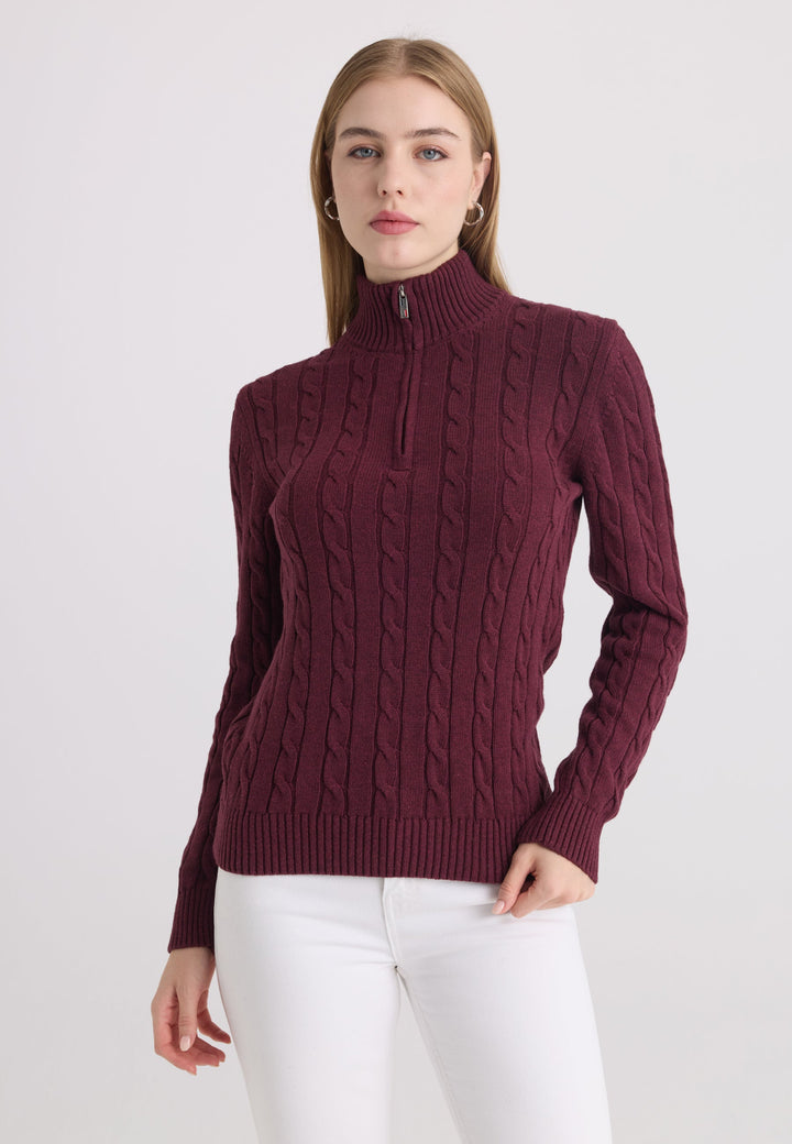 Felix Hardy Pull à demi-zip en tricot torsadé - Bordeaux