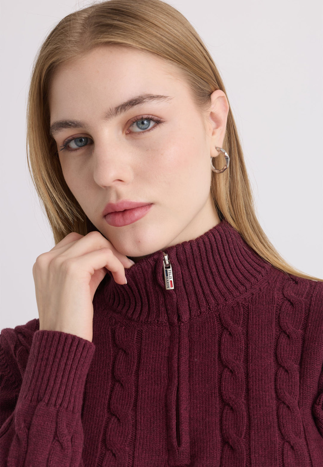 Felix Hardy Pull à demi-zip en tricot torsadé - Beige