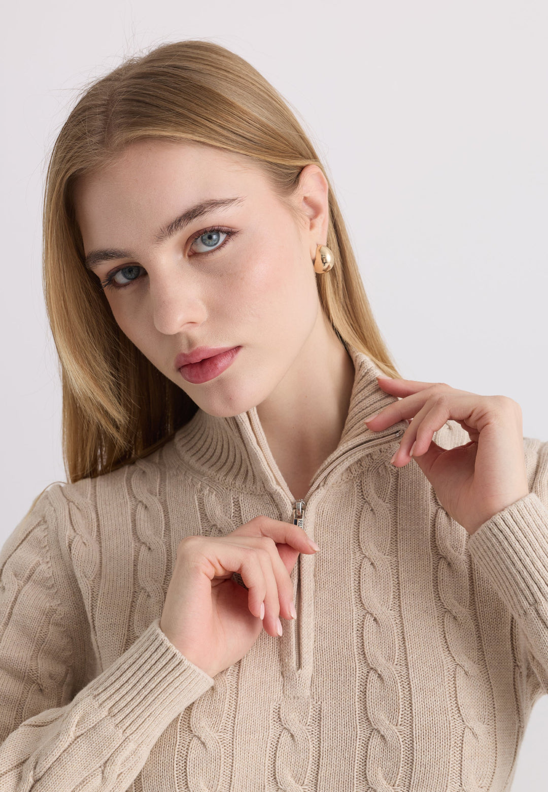 Felix Hardy Cable Knit Half-Zip Pullover - Cream