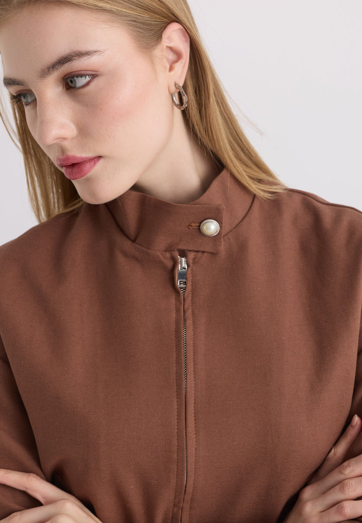 Felix Hardy Veste à col montant en mélange de coton et lin pour femme - Marron
