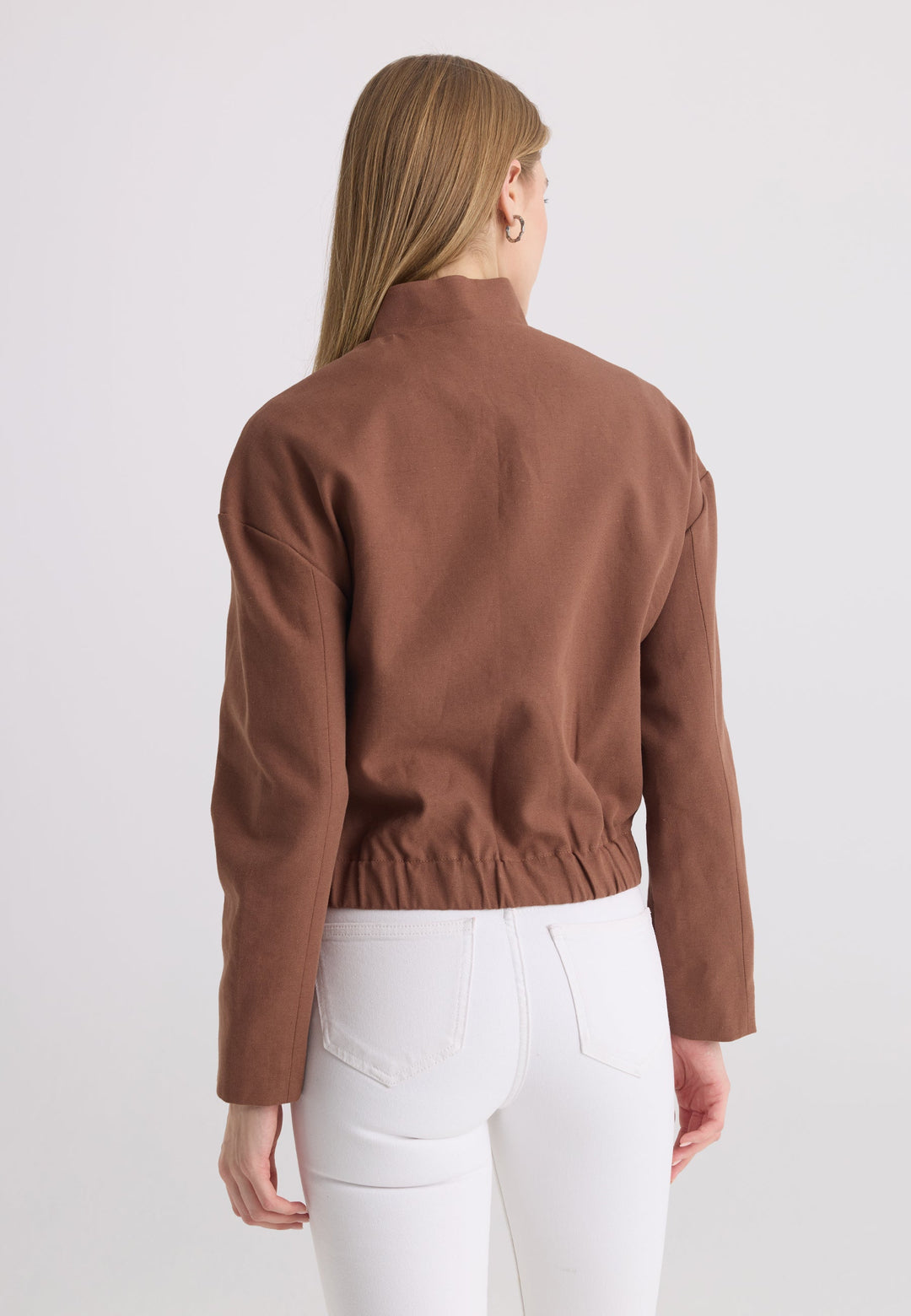 Felix Hardy Veste à col montant en mélange de coton et lin pour femme - Marron