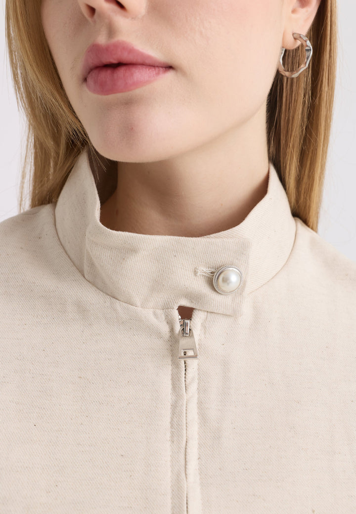Felix Hardy Veste à col montant en mélange de coton et lin pour femme - Beige