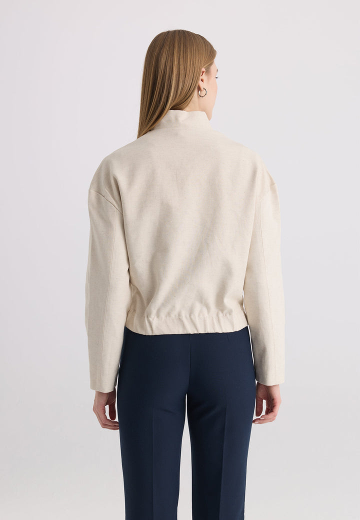 Felix Hardy Veste à col montant en mélange de coton et lin pour femme - Beige