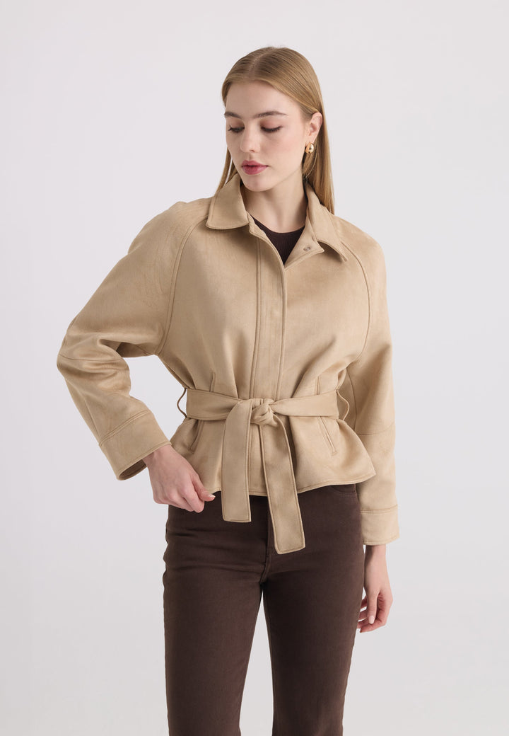 Felix Hardy Veste en Suédine à Ceinture pour Femme - Beige