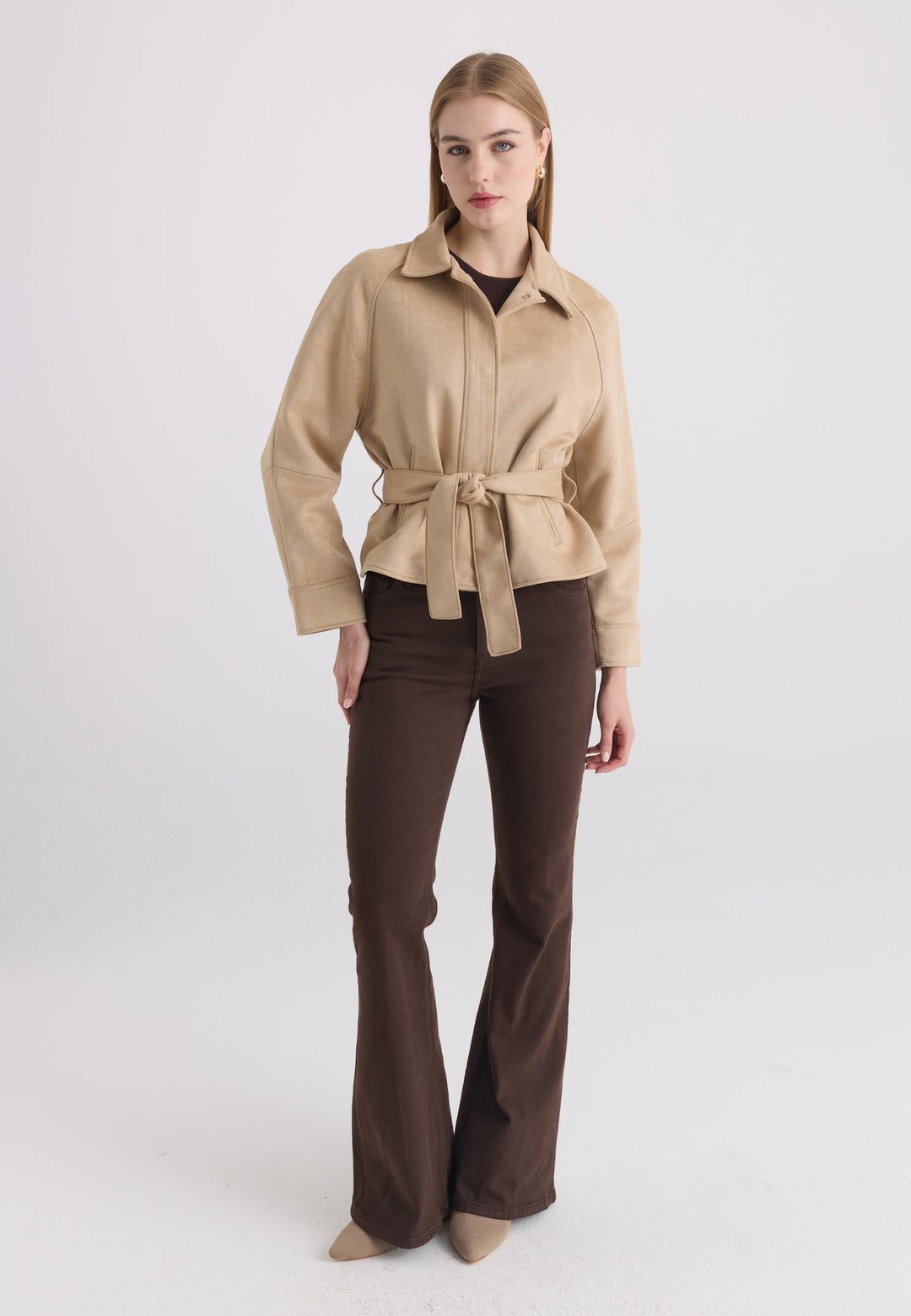 Felix Hardy Veste en Suédine à Ceinture pour Femme - Beige