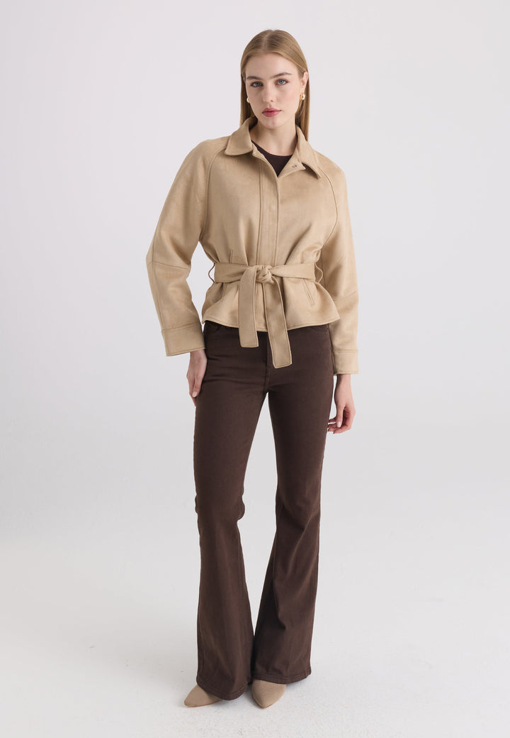 Felix Hardy Veste en Suédine à Ceinture pour Femme - Beige