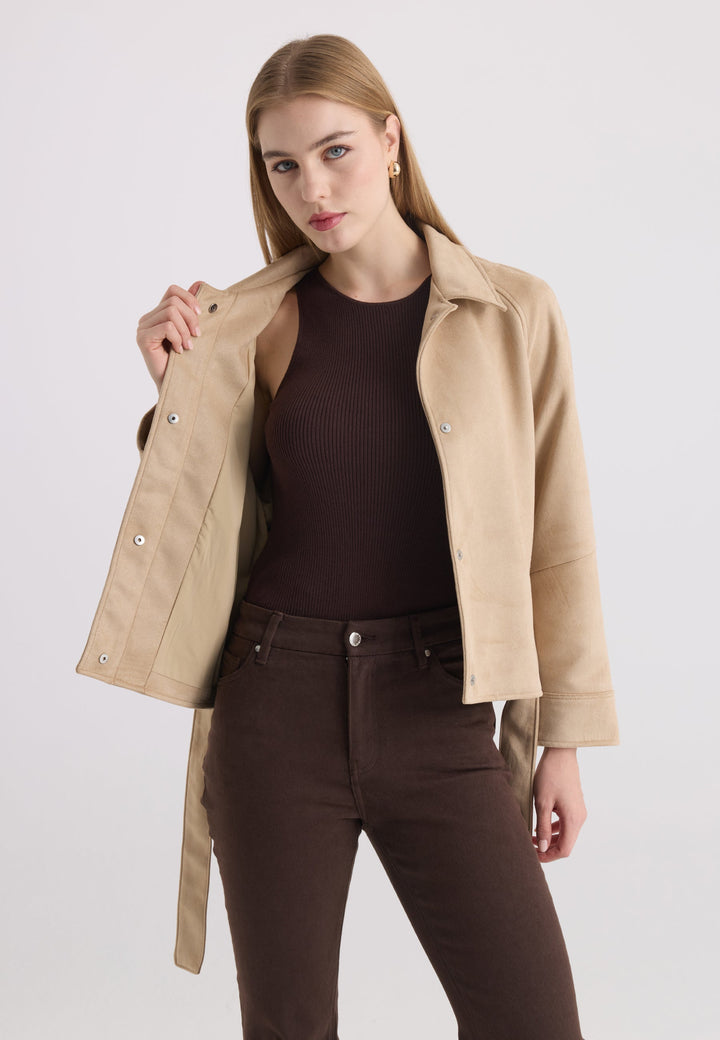 Felix Hardy Veste en Suédine à Ceinture pour Femme - Beige