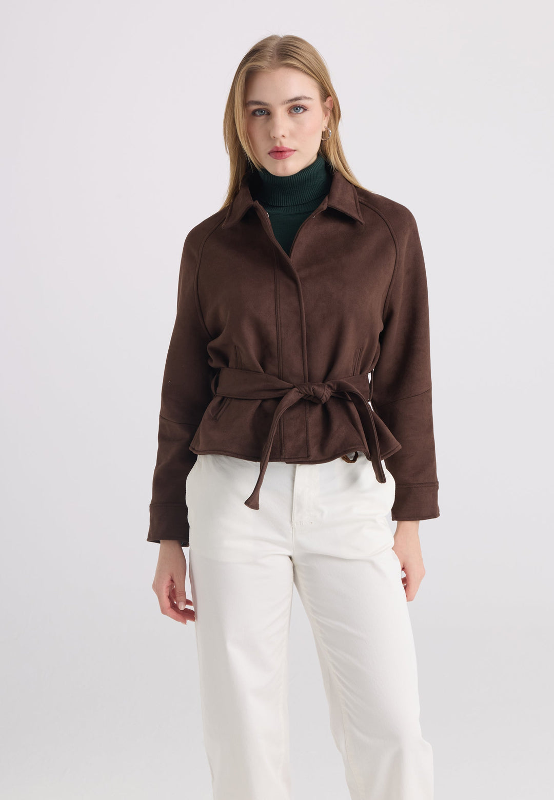 Felix Hardy Veste en Suédine à Ceinture pour Femme - Marron