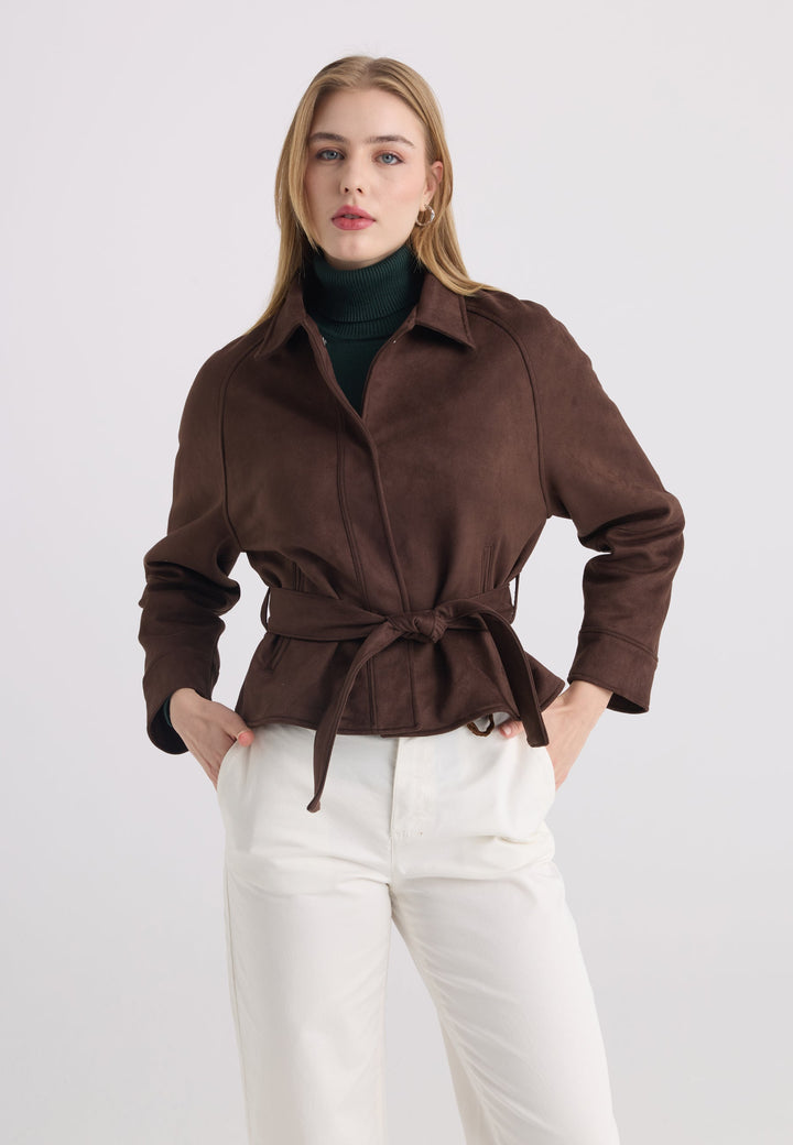 Felix Hardy Veste en Suédine à Ceinture pour Femme - Marron
