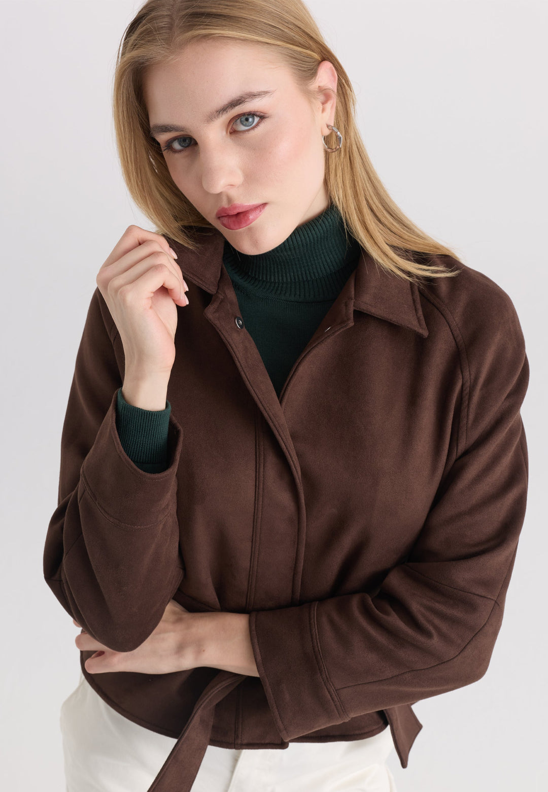 Felix Hardy Veste en Suédine à Ceinture pour Femme - Marron