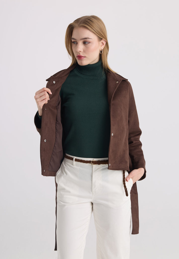 Felix Hardy Veste en Suédine à Ceinture pour Femme - Marron