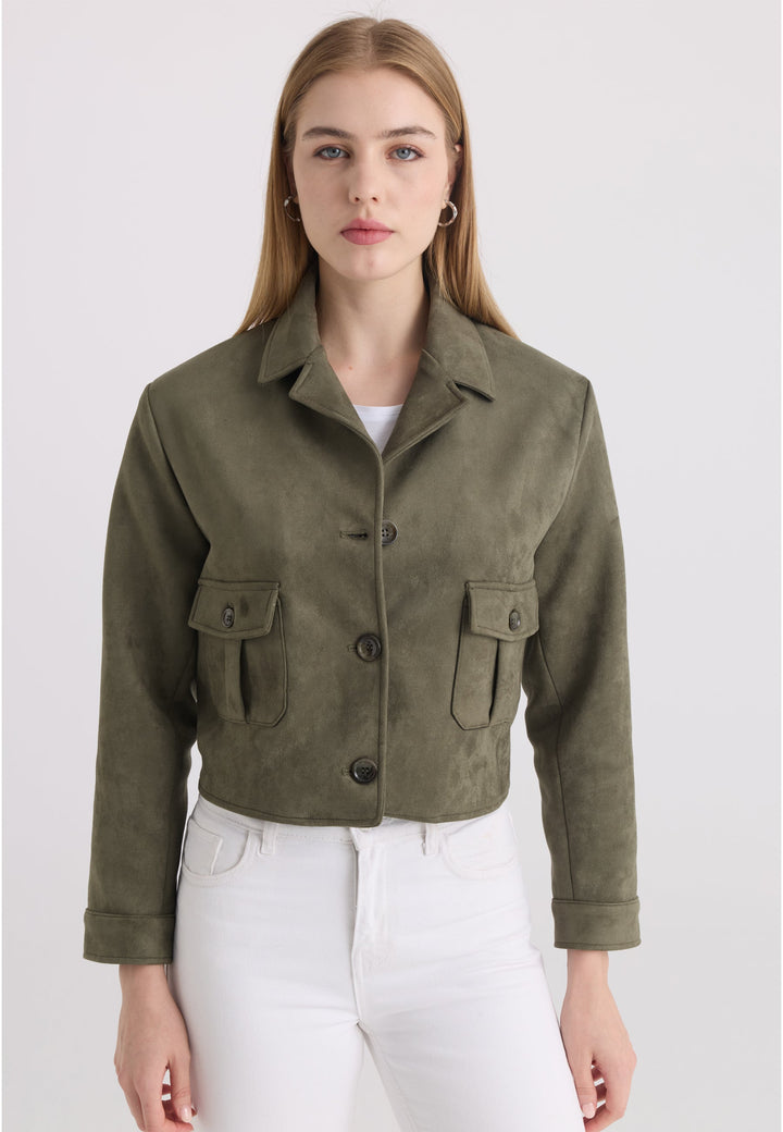 Felix Hardy Veste courte en suédine femme - Kaki