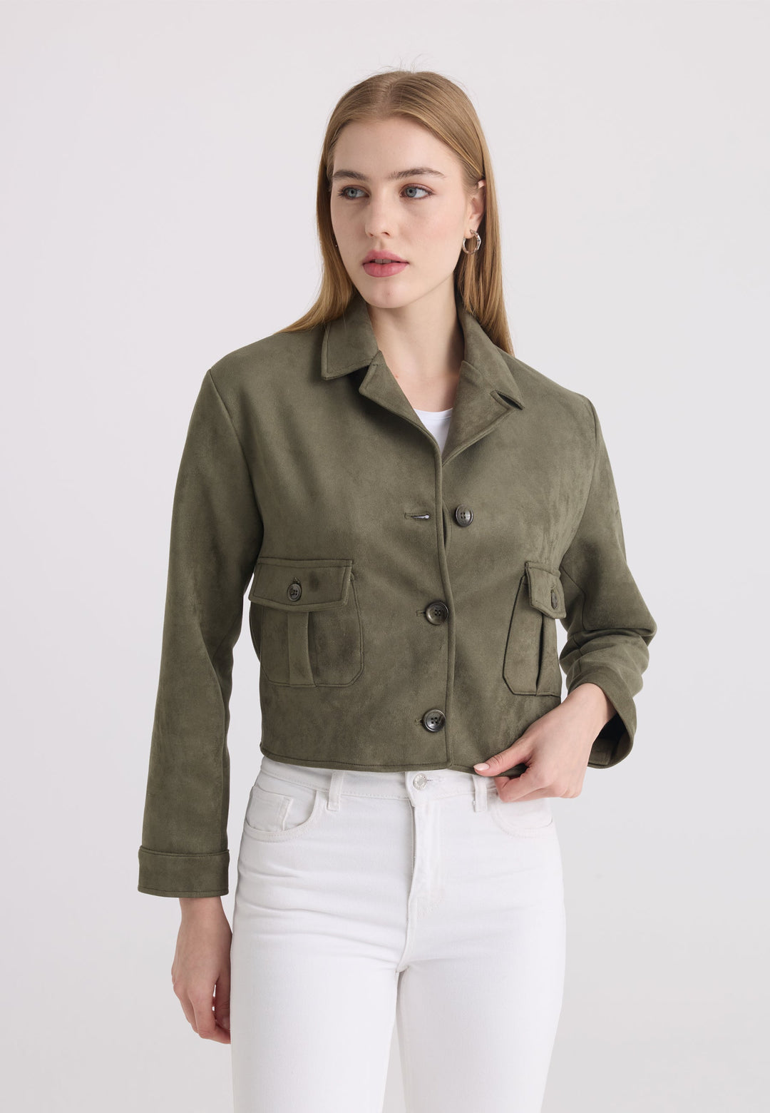 Felix Hardy Veste courte en suédine femme - Kaki