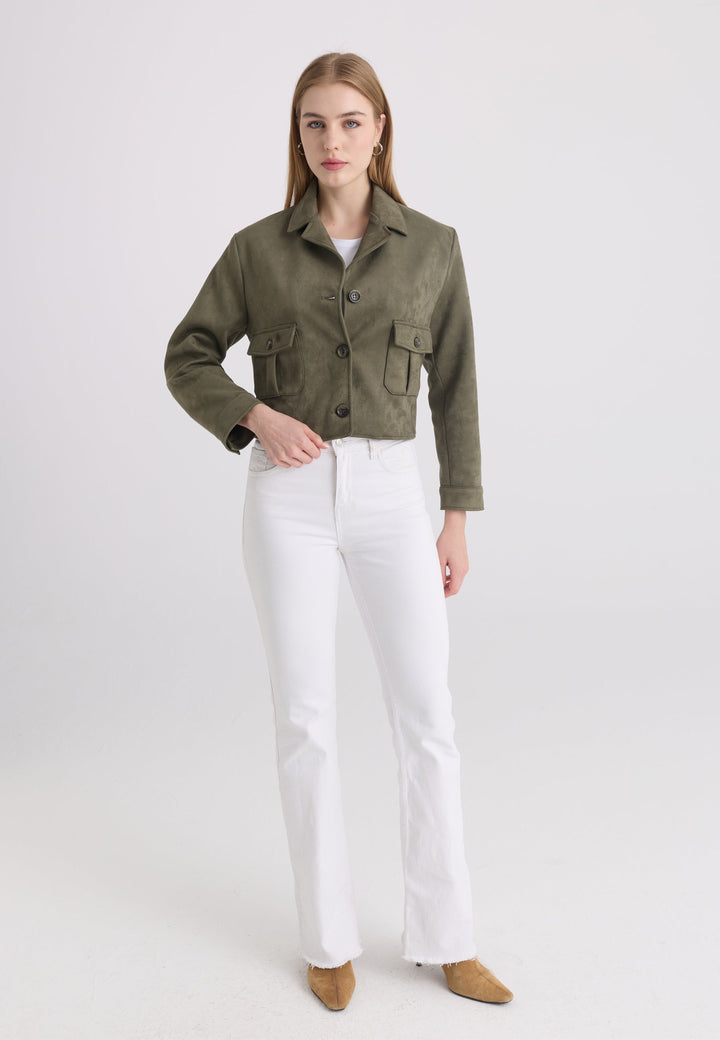 Felix Hardy Veste courte en suédine femme - Kaki