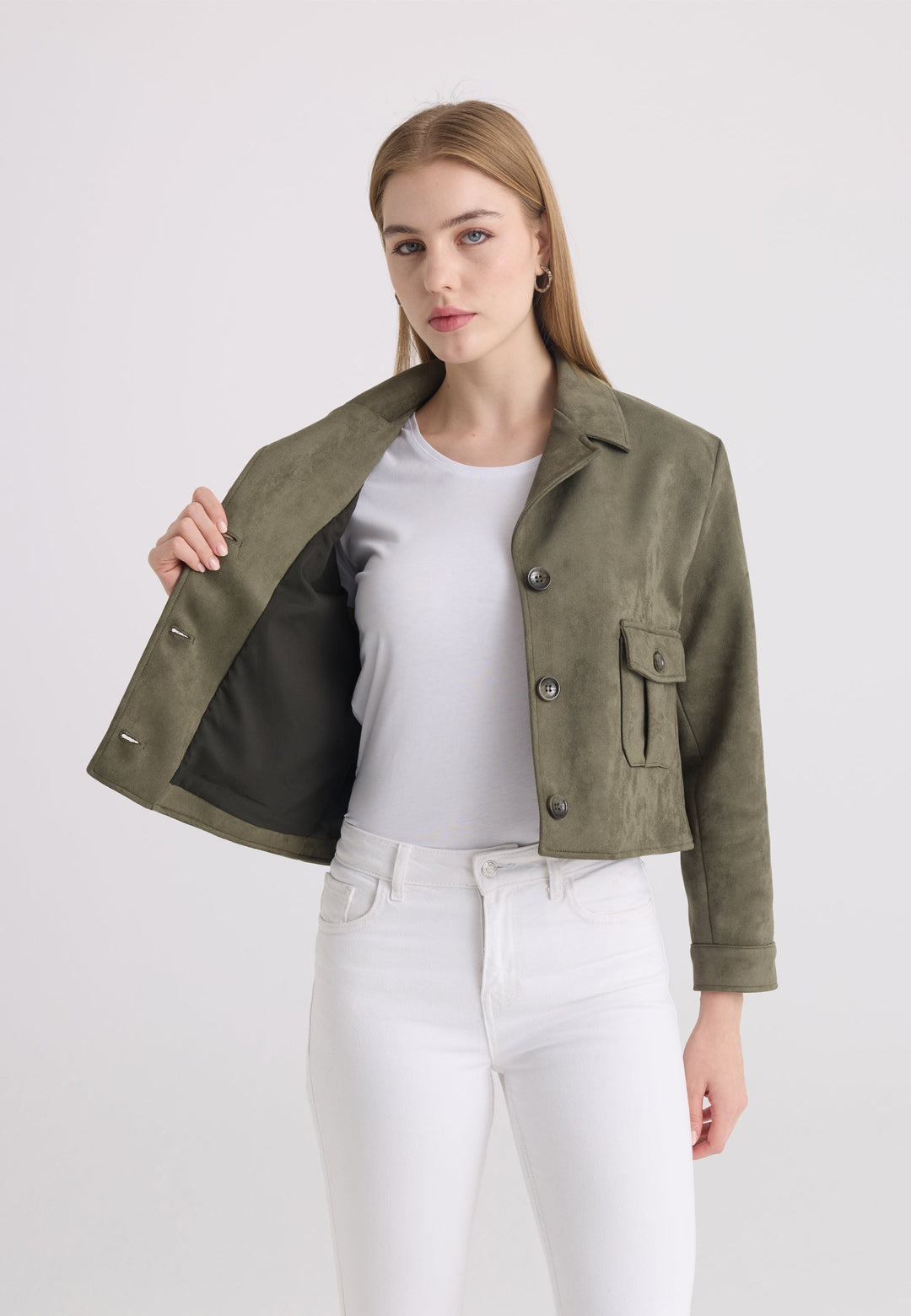 Felix Hardy Veste courte en suédine femme - Kaki