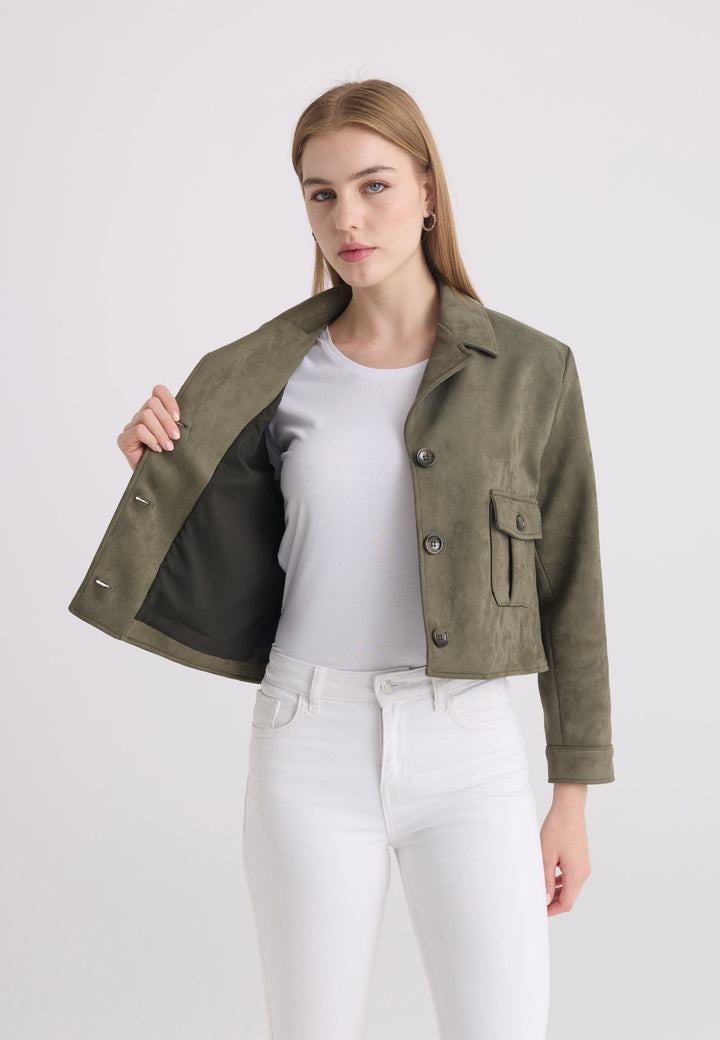 Felix Hardy Veste courte en suédine femme - Kaki