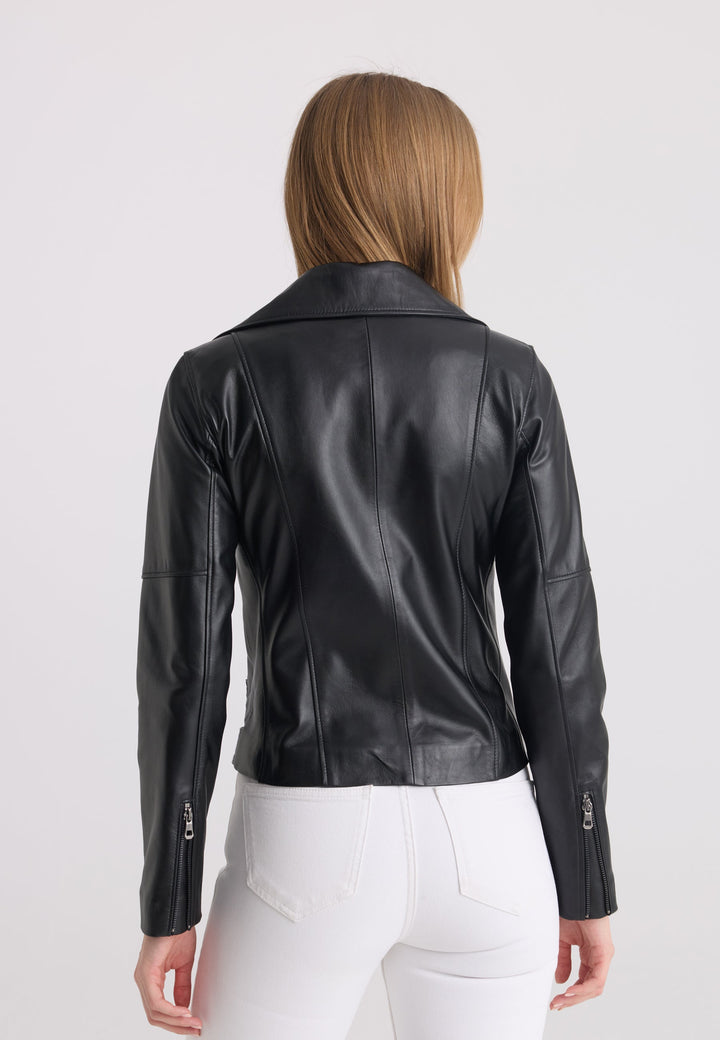 Felix Hardy Veste en cuir biker pour femme - Noir
