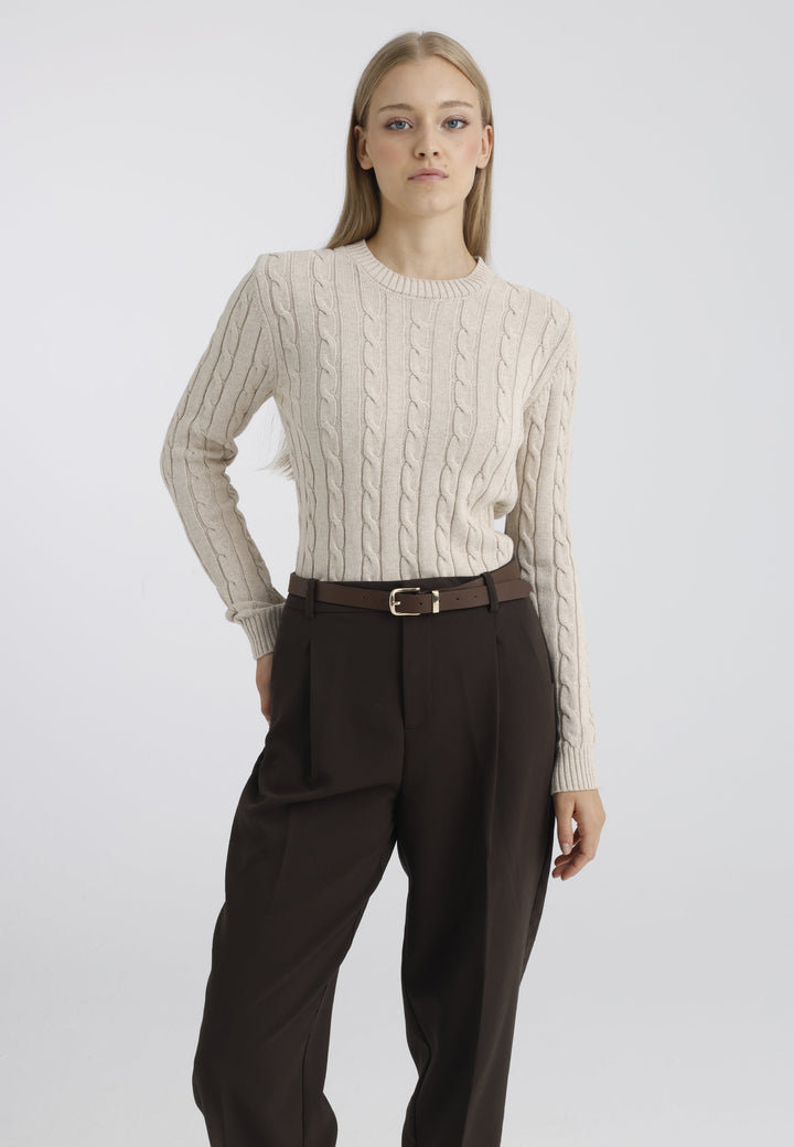 Felix Hardy Pull tricot à col rond et tresses pour femme - Beige