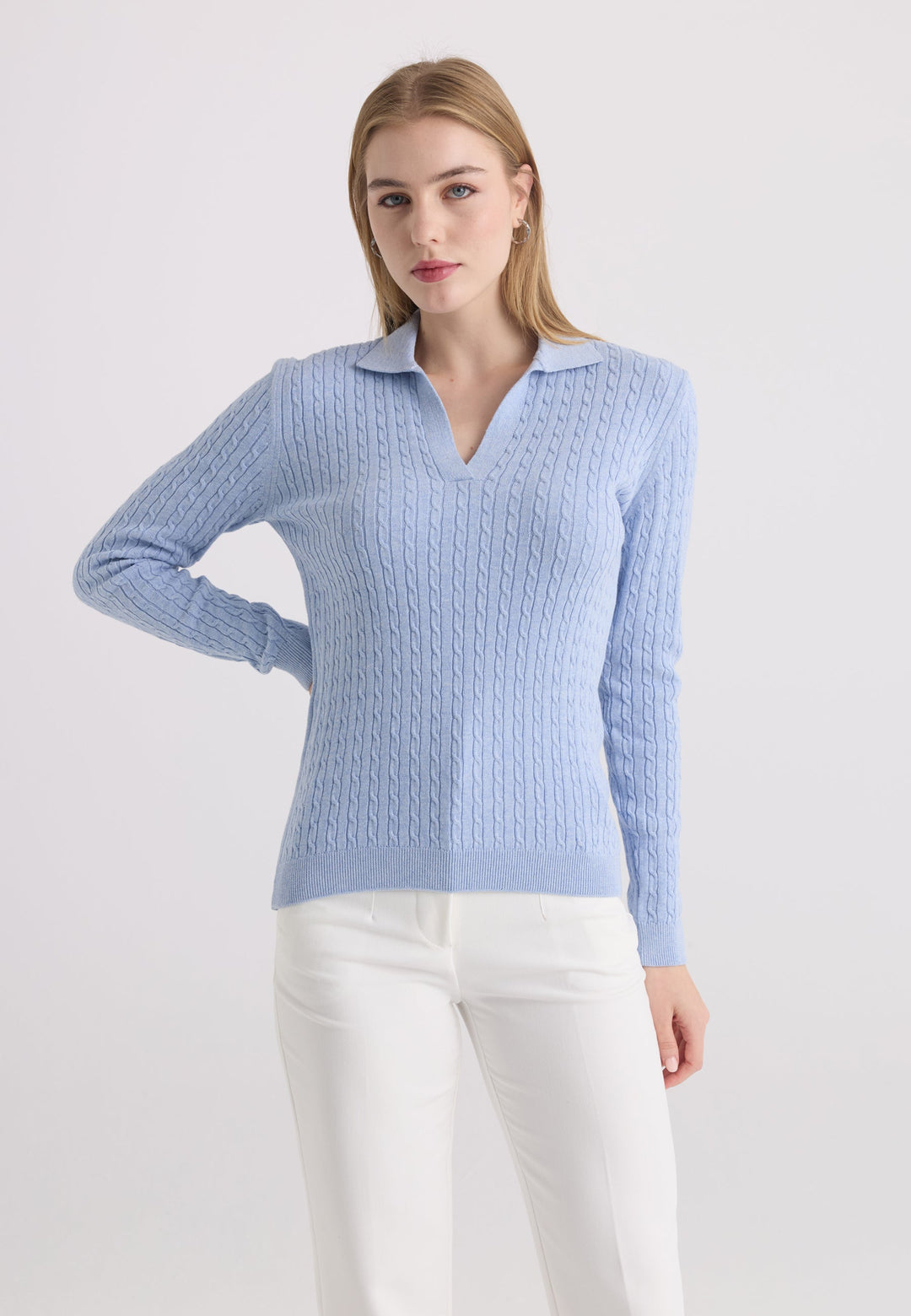 Felix Hardy Pull tricot à col polo pour femme - Bleu