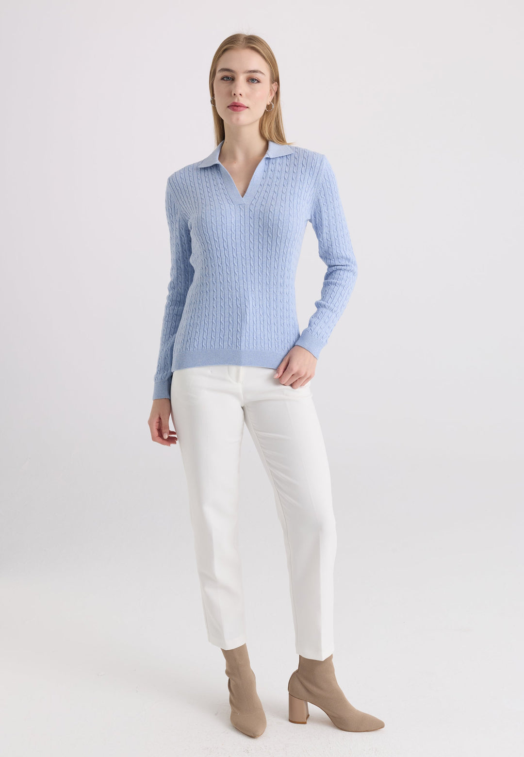 Felix Hardy Pull tricot à col polo pour femme - Bleu