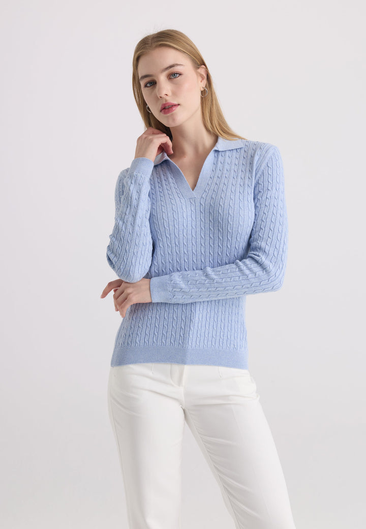 Felix Hardy Pull tricot à col polo pour femme - Bleu
