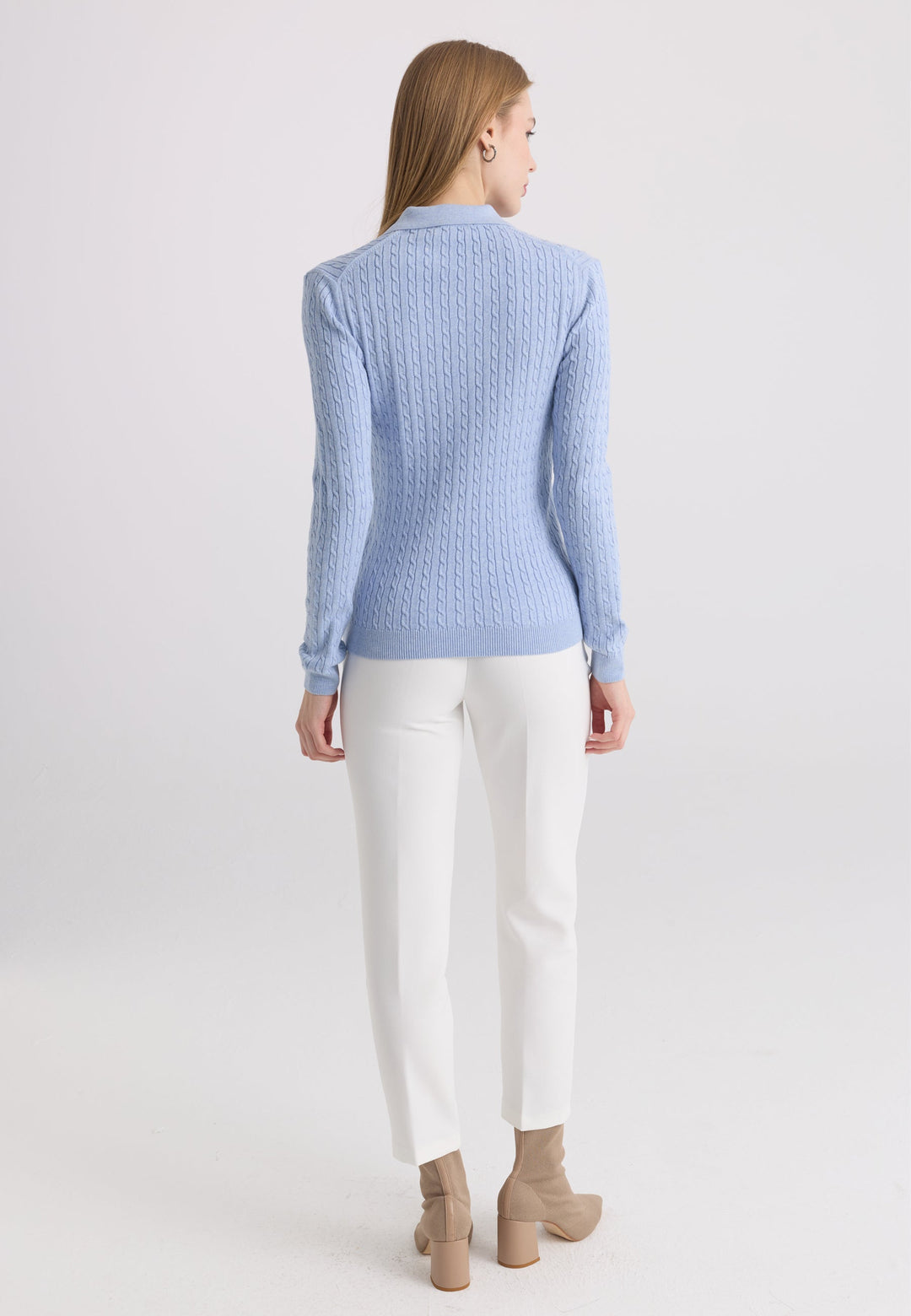 Felix Hardy Pull tricot à col polo pour femme - Bleu
