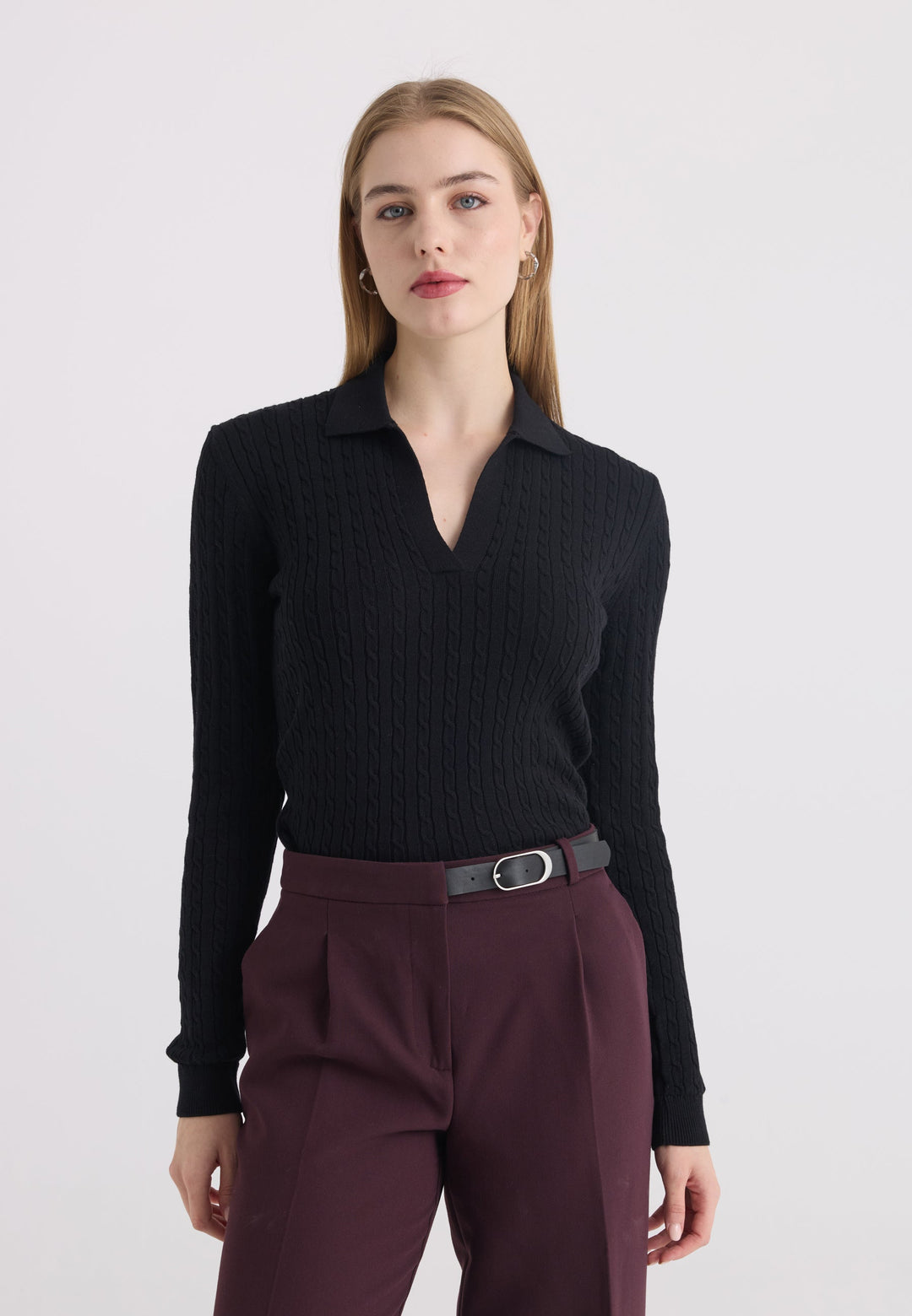 Felix Hardy Pull tricot à col polo pour femme - Noir