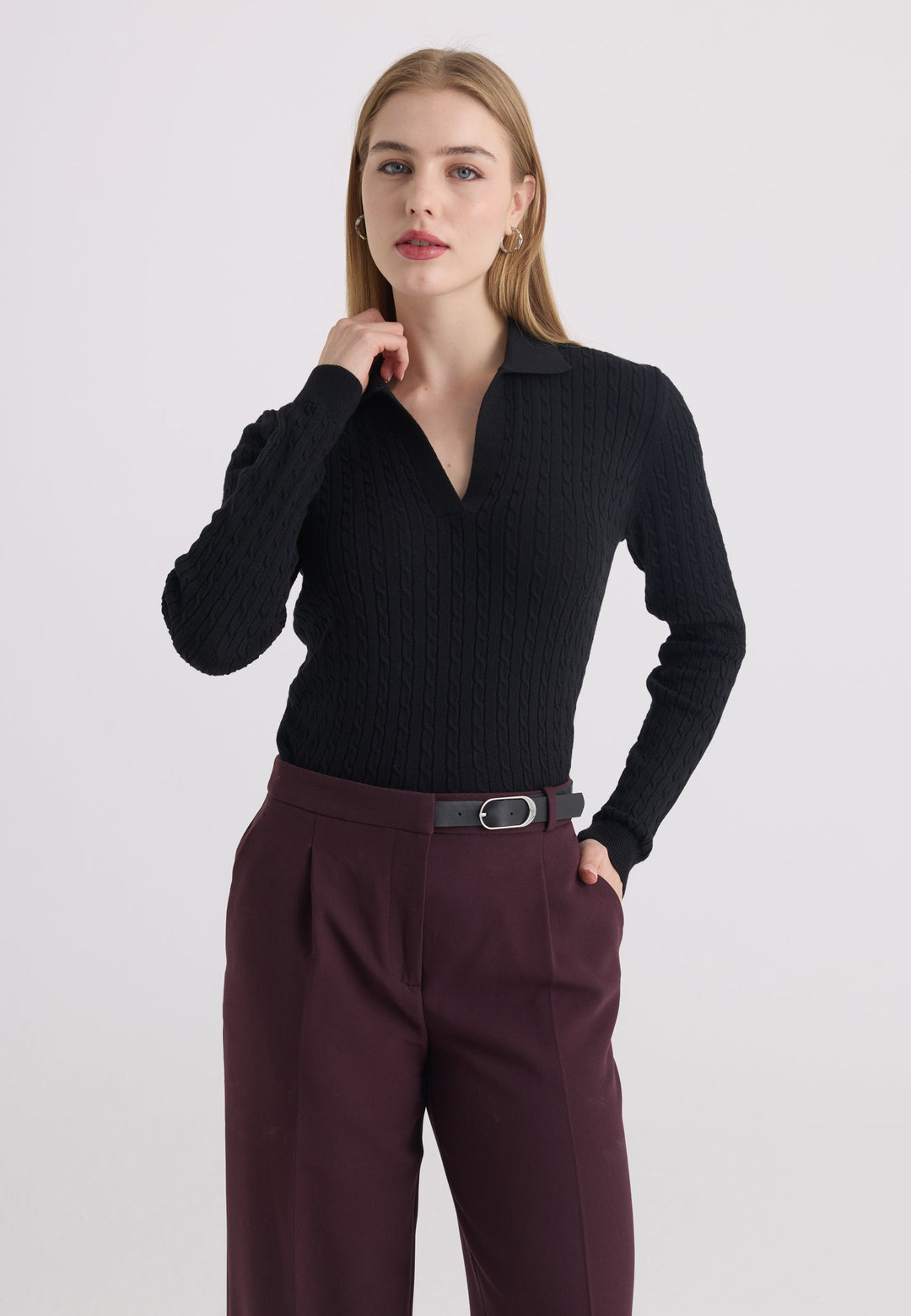 Felix Hardy Pull tricot à col polo pour femme - Noir