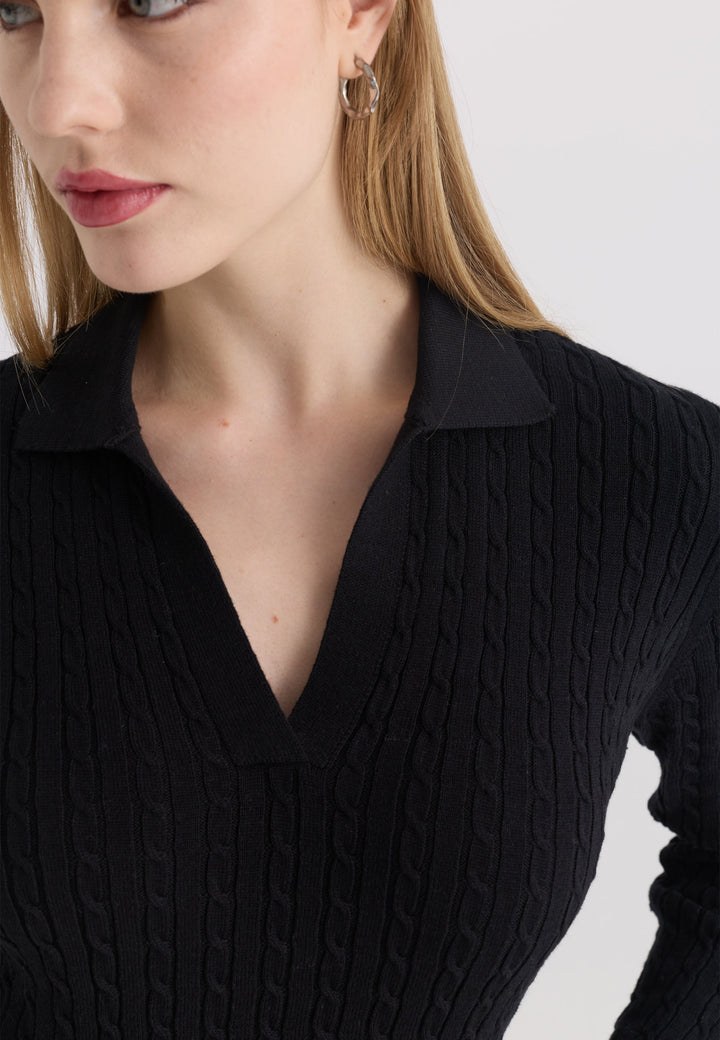 Felix Hardy Pull tricot à col polo pour femme - Noir