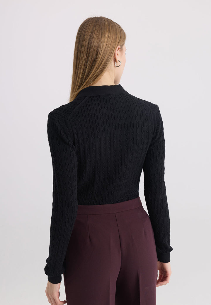 Felix Hardy Pull tricot à col polo pour femme - Noir