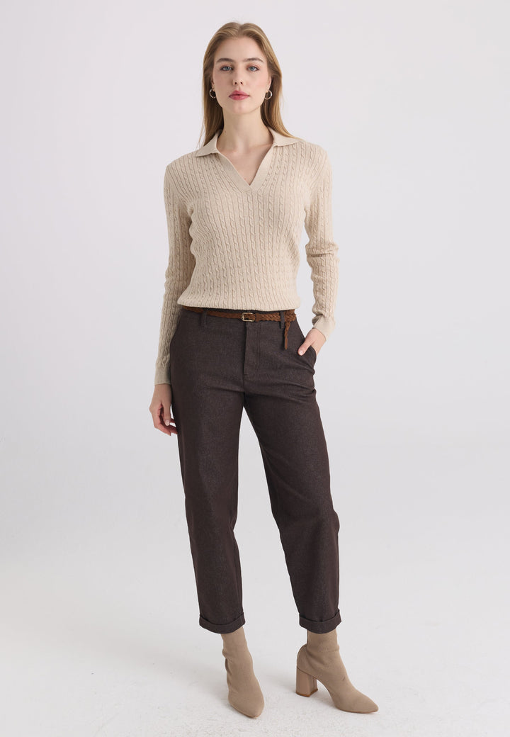 Felix Hardy Pull tricot à col polo pour femme - Beige